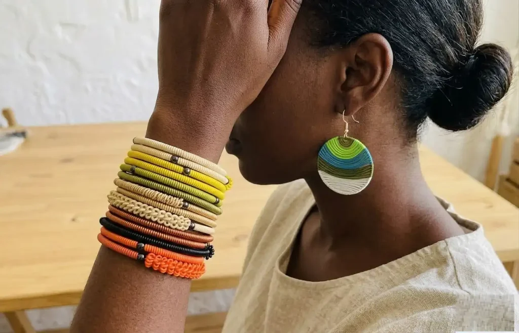 Woman wearing Sisanolwazi Handcrafts